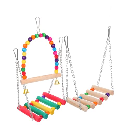 CLISPEED 3 Stück Teiliges Set Farbige Papagei Schaukelspielzeuge mit Glocken Holz Kauperch für Sittiche Nymphensittiche und Liebesvögel Vogelkäfig Zubehör für Kleine Vögel von CLISPEED