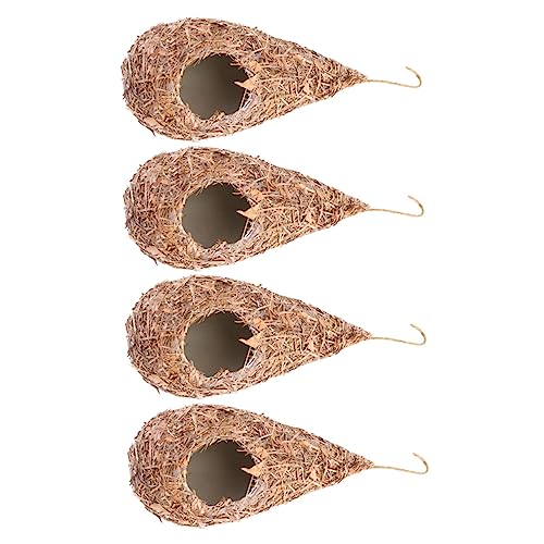 CLISPEED 4 Stück Hängendes Vogelhaus aus Teardrop Form Handgewebtes Gras Naturstil für Kanarienvögel Papageien und Andere Kleine Vögel für Garten und Terrassendekoration von CLISPEED