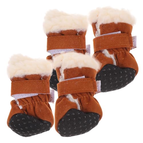 CLISPEED 4 Stück Hundeschuhe Winter Pfotenschutz rutschfeste Hundestiefel mit Verstellbarem Braun für Kleine Hunde Schnee und Indoor Outdoor Nutzung von CLISPEED