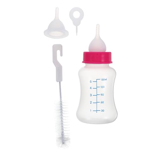CLISPEED 4 Stück Pet Feeding Bottle mit Ersatzmündern und Reinigungsbürste Langlebig und Sicher für Welpen und Kleine Haustiere Leicht zu Reinigen Breiter Flaschenmund Zufällige Farbe von CLISPEED