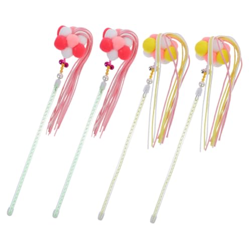 CLISPEED 4 Stück Teiliges Katzenspielzeug mit Bunten Fuzzy Bällen und Teaser Sticks Interaktives Katzenangel für Kätzchen Fördert Beschäftigung und Neugier für Spielerische Katzenhaltung von CLISPEED