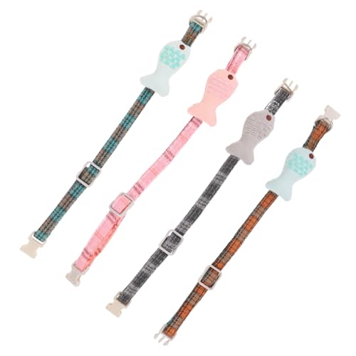 CLISPEED 4 Stück Teiliges Verstellbares Katzenhalsband Set mit Fisch und Karomuster Langlebiges Sicheres Material Praktisch für Kätzchen und Haustiere Modisches Accessoire für Anlässe von CLISPEED