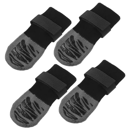 CLISPEED 4 Stück rutschfeste Hundesocken für Kleine Hunde Katzen wasserdichte Waschbare Haustiersocken mit Sicherem für Drinnen und Draußen Pfotenschutz Schwarz Streifen S von CLISPEED