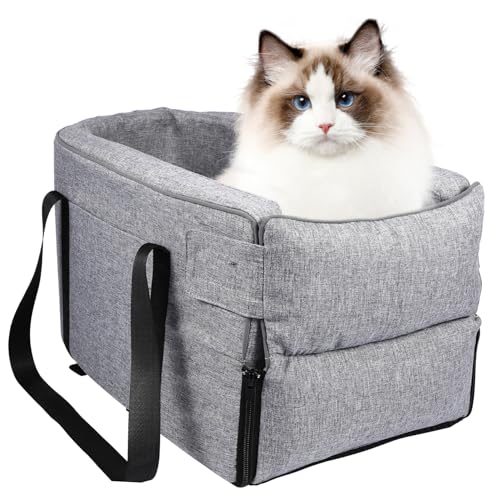 CLISPEED Auto Haustierbett Booster Schnauze Hundesitz Sitzerhöhung Katzensitz in Der Mittelkonsole Hundeautositz Für Mittelgroße Hundebett Fürs Auto Stock Netz Stoff Dark Grey von CLISPEED