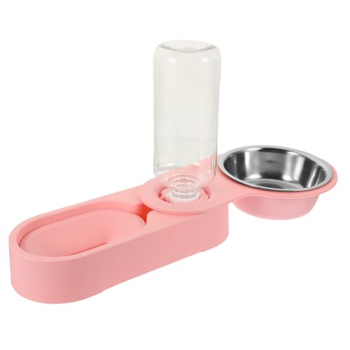 CLISPEED Drehbarer Doppelschüssiger Edelstahl Katzen Hundenapf mit Automatischem Wasserspender rutschfest Sicher für Haustierfütterung Zuhause und Tierladen Rosa von CLISPEED