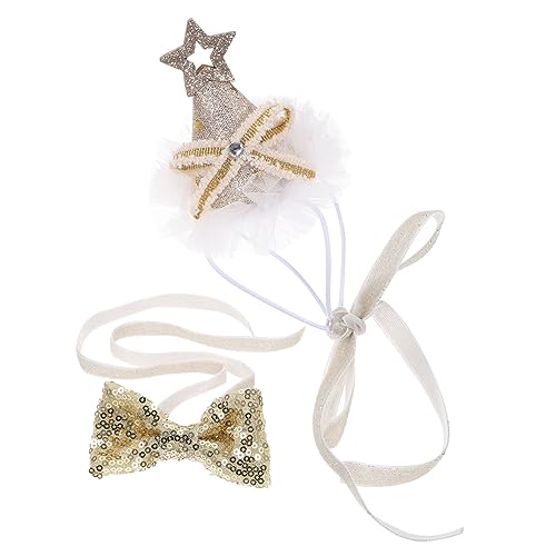 CLISPEED Goldene Geburtstags Hundehalsband mit Glitzer Bowtie Festlich Bequem und Stilvoll Geeignet für Kleine Hunde und Katzen für Geburtstagsfeiern Partys und Fotosessions von CLISPEED