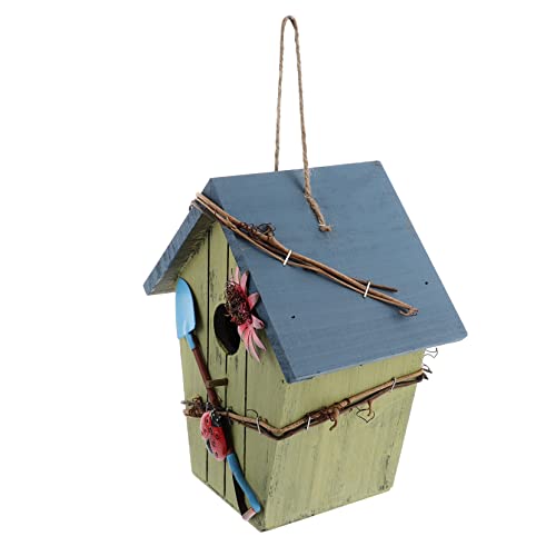 CLISPEED Vogelhaus Holz für Draußen Hängendes Vogelnest mit Blauem Dach Rustikaler Stil Atmungsaktiv und für Wildvögel im Garten von CLISPEED