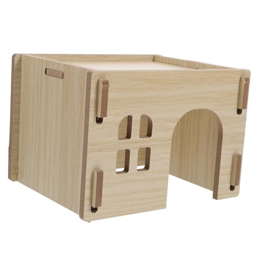 CLISPEED Holz Hamsterhaus Versteck Kleintierhaus mit Futter Trinkstation Sicheres Nagetierhäuschen für Hamster Stachelschwein Meerschweinchen und Andere Kleine Haustiere von CLISPEED