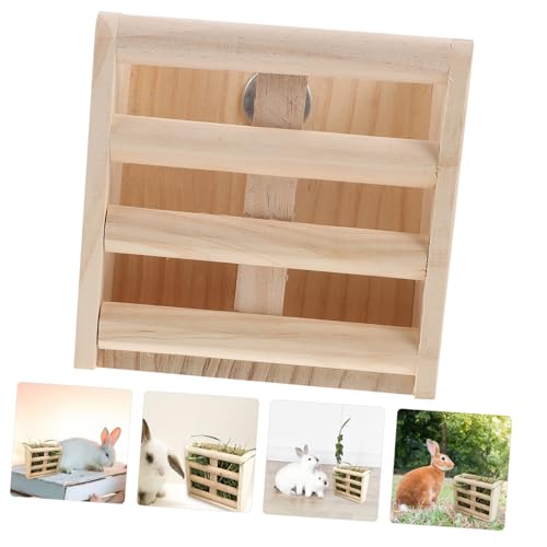 CLISPEED Holz futterspender für Meerschweinchen und Kaninchen Stabiles Nager futterregal mit Befestigung für Kleintierkäfig Platzsparender Futterhalter für Trockenfutter Geeignet für Hasen von CLISPEED