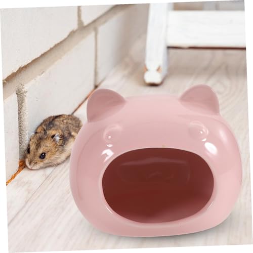 CLISPEED Keramik Hamster Versteck Haus Cartoonform Kühlendes Kleintierversteck Gemütliches Versteck für Zwerghamster und Kleine Nager Rosa Groß von CLISPEED