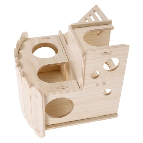 CLISPEED Kleines Hamsterhaus aus Massivem Holz Umweltfreundliches Zweistöckiges Nagetier spielhaus mit Rundem Fenster Beißfest Sicherer Rückzugsort für Hamster und Kleine Haustiere von CLISPEED