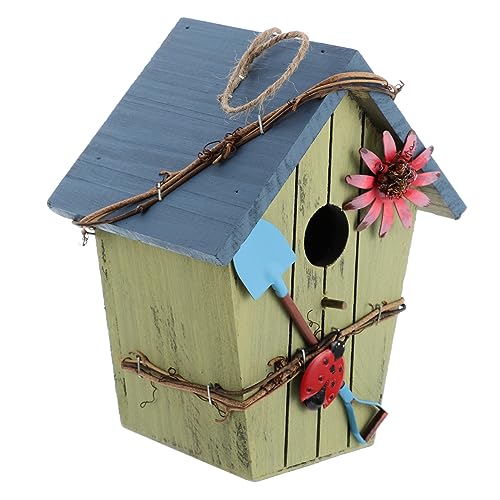 CLISPEED Kreatives Vogelhaus aus Holz mit Blauem Dach Atmungsaktiver Nistkasten für Garten und Kunstvoller Vogelschutz und Brutplatz von CLISPEED