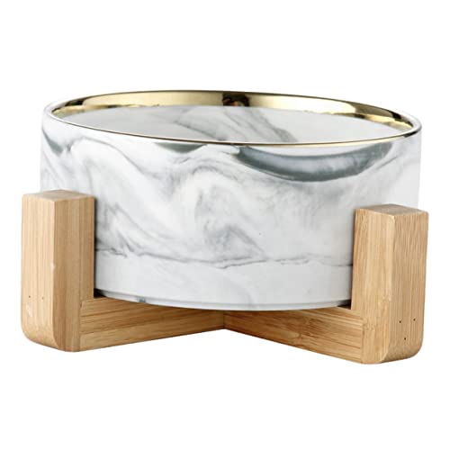 CLISPEED Marble Ceramic Pet Bowl mit Holzgestell Graue Futternäpfe für Katzen und Hunde Nordischer Stil rutschfest Pflegeleicht Geeignet für Futter und Wasser Teiliges Design von CLISPEED