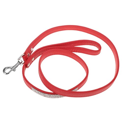 CLISPEED PU Hundeleine für Kleine Hunde Bunte Leine mit Funkelnden Nieten und Strass für Jogging und Outdoor Aktivitäten Rot von CLISPEED