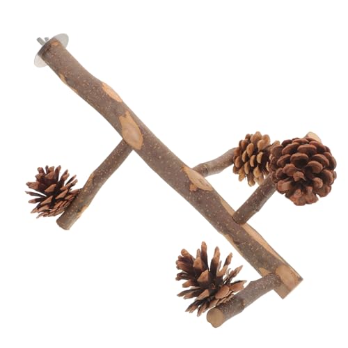 CLISPEED Papageien Sitzstange Holz mit Natürlichem Kiefernzapfen Robuster Vogelkäfig Kletterstand für Papageien und Wellensittiche Verschleißfester Vogel Ruheplatz Geeignet als Spiel und von CLISPEED