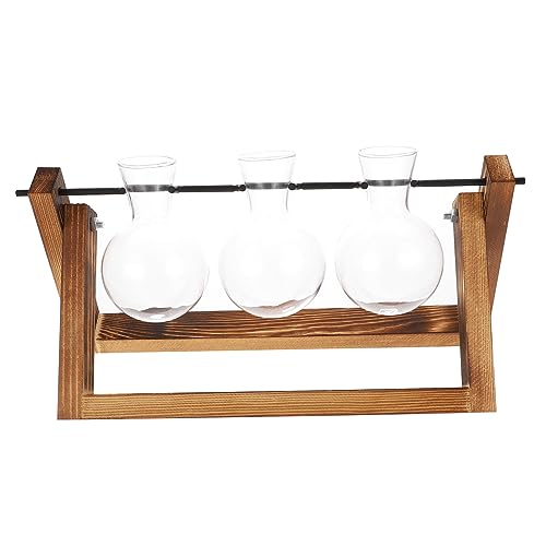 CLISPEED Retro Pflanzen Terrarium mit Holzständer Teiliges Vasen für Hydroponik Transparente Tischdeko Vielseitiger Pflanzbehälter für Grüne Zimmerpflanzen und Sukkulenten von CLISPEED