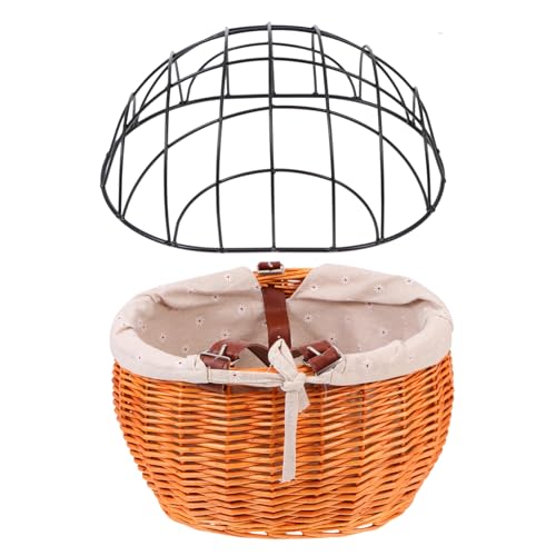CLISPEED Weidenkorb Fahrradkorb Vorne Abnehmbar mit Eisenabdeckung Großer Rattankorb für Hunde Katzen Stabiler Lenkerkorb für Outdoor Shopping und Tiertransport Zufällige Zufällige Farbe von CLISPEED