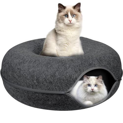CLKHOWL Katzentunnelbett, Peekaboo Katzenhöhle, Katzentunnel für Indoor-Katzen, Donut-Katzenbett, universell für alle Jahreszeiten, Katzenhütte und Katzenhöhle (50,8 x 50,8 x 20,3 cm, Dunkelgrau), für CLKHOWL Katzentunnelbett, Peekaboo Katzenhöhle, Katzentunnel für Indoor-Katzen, Donut-Katzenbett, universell für alle Jahreszeiten, Katzenhütte und Katzenhöhle (50,8 x 50,8 x 20,3 cm, Dunkelgrau), für von CLKHOWL