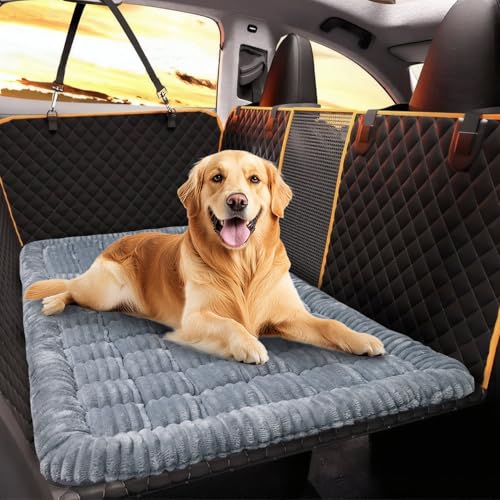 Rücksitz-Haustierbett-Matte, Hunde-Autositzbezug für Rücksitz, Hundebett für Auto, rutschfeste Reise-Haustiermatte, passend für Rücksitzverlängerungen, Autositzschutz (grau, 63 x 137,2 cm) von CLKHOWL