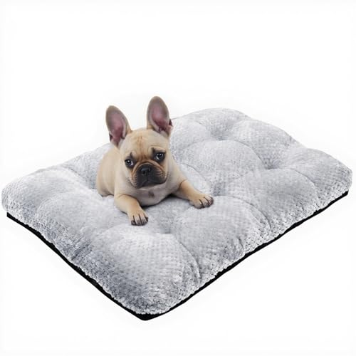 Waschbares Hundebett, Deluxe-Plüsch-Hundekäfig-Betten, bequeme Hundehütte, rutschfeste Haustier-Schlafmatte für große, Jumbo, mittelgroße und kleine Hunderassen (Grau, M) von CLKHOWL