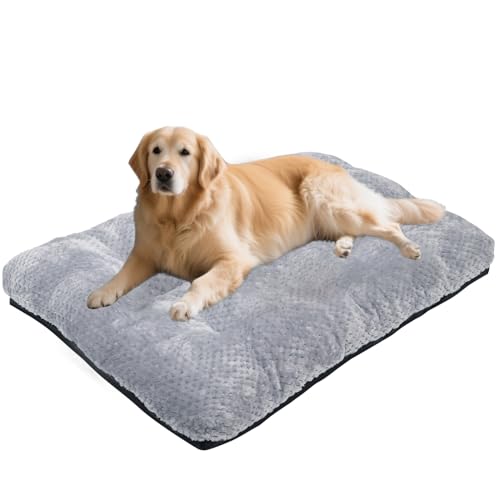 Waschbares Hundebett, Deluxe-Plüsch-Hundekäfig-Betten, bequeme Hundehütte, rutschfeste Haustier-Schlafmatte für große, Jumbo, mittelgroße und kleine Hunderassen (Grau, XX-Large) von CLKHOWL