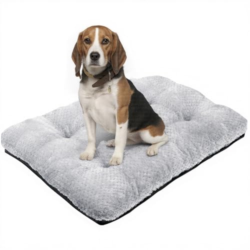 Waschbares Hundebett, Deluxe-Plüsch-Hundekäfig-Betten, bequeme Hundehütte, rutschfeste Haustier-Schlafmatte für große, Jumbo, mittelgroße und kleine Hunderassen (grau, groß) von CLKHOWL
