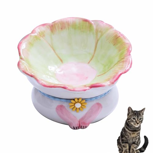 Cat Bowls Elevated Cute Flower Shape Cat Food and Water Bowl Cat Feeding Bowls Raised Cat Bowls for Indoor Cats Ceramics Cat Food Bowl Pet Feeder Bowl for Cats Dogs Pets (D) von CLOUDEMO
