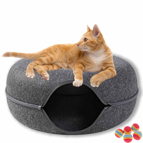 Meowmaze Cat Bed, Meow Maze Tunnel Bed, Zee Four Seasons Utility Cat Tunnel Bed, Detachable Round Felt Cat Tube Play Toy, Washable Interior Cat Play Tunnel (Black,Medium) von CLOUDEMO