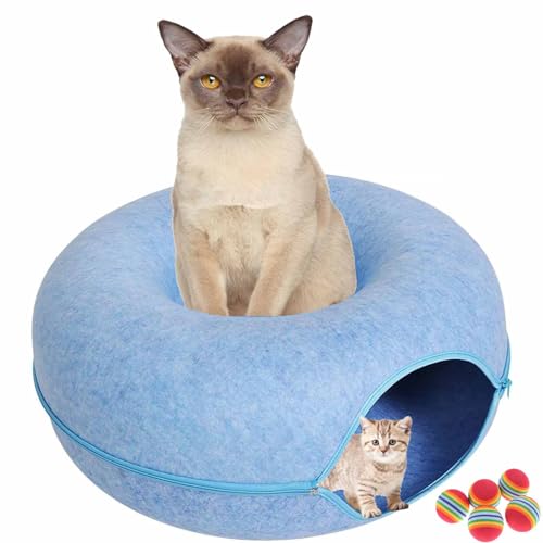 Meowmaze Cat Bed, Meow Maze Tunnel Bed, Zee Four Seasons Utility Cat Tunnel Bed, Detachable Round Felt Cat Tube Play Toy, Washable Interior Cat Play Tunnel (Blue,Medium) von CLOUDEMO