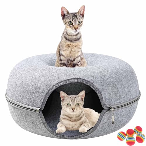 Meowmaze Cat Bed, Meow Maze Tunnel Bed, Zee Four Seasons Utility Cat Tunnel Bed, Detachable Round Felt Cat Tube Play Toy, Washable Interior Cat Play Tunnel (Grey,Medium) von CLOUDEMO