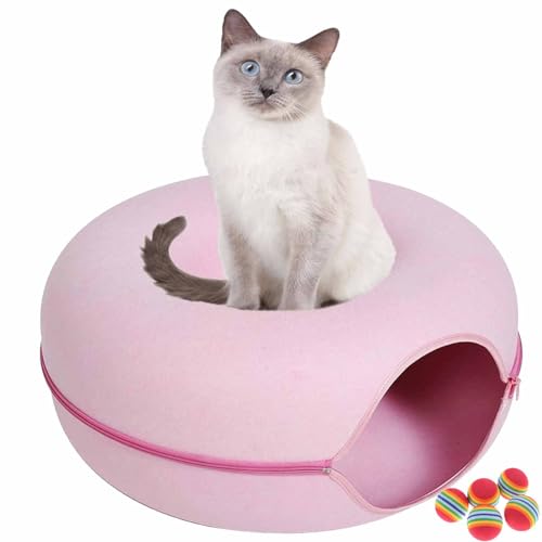 Meowmaze Cat Bed, Meow Maze Tunnel Bed, Zee Four Seasons Utility Cat Tunnel Bed, Detachable Round Felt Cat Tube Play Toy, Washable Interior Cat Play Tunnel (Pink,Medium) von CLOUDEMO
