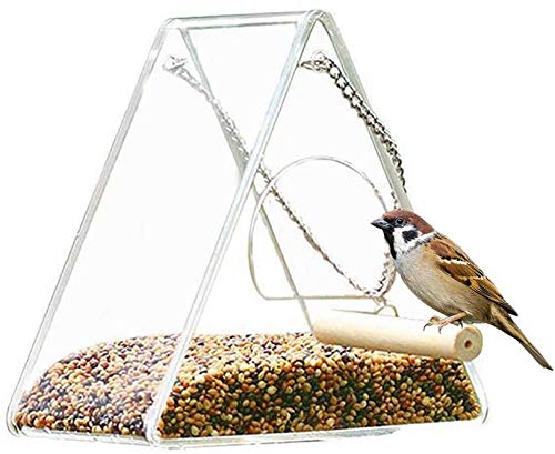 CLQ Halbgeschlossene Vogelhäuschen Hängende Dreieck-Vogelfutterbox mit Standmast Transparenter Vogelhäuschen Indoor Outdoor Garden von CLQ