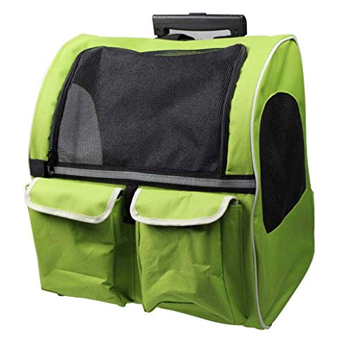Cat Trolley Rucksackträger Tragbarer Haustierreiserucksack mit Rädern Atmungsaktives Leinen Teleskopgriff Gepäcktasche-Green von CLQ