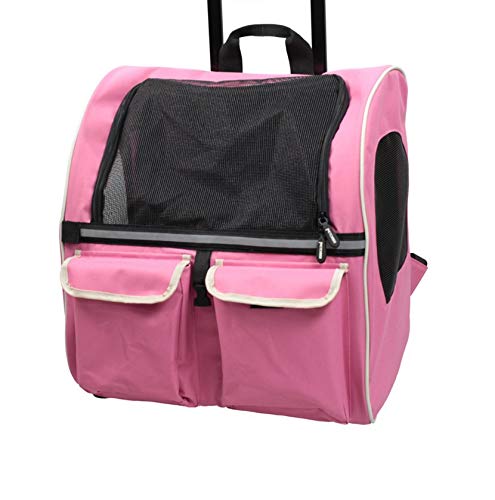 Cat Trolley Rucksackträger Tragbarer Haustierreiserucksack mit Rädern Atmungsaktives Leinen Teleskopgriff Gepäcktasche-pink von CLQ