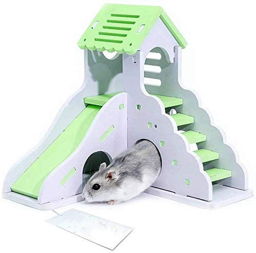 Hamster Spielzeug, Kleintiere DIY Holzhaus Mit Rutsche, Pet Castle Cage Zwerg Hamster Nest 2 Farben von CLQ