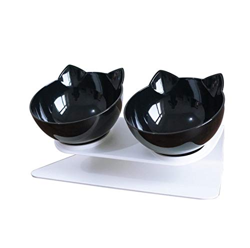 Katzenschüsseln, gekippte Plattform Double-Twin-Schüsseln -Cat Feeder Katzenfütterungsschale mit Ständer, rutschfestem und verschüttungshemmendem, haltbarem, verstellbarem Tierfutter-Wasserschüssel fü von CLQ