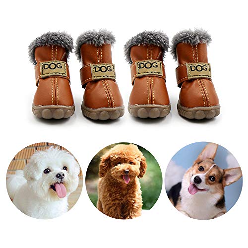 CMNNQ Schneestiefel für kleine Hunde, rutschfest, Winter, wasserdicht, rutschfest, Pfotenschutz, warme Stiefel für Welpen, zum Spielen (L, Braun) von CMNNQ