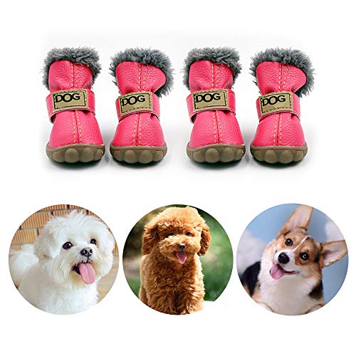 CMNNQ Schneestiefel für kleine Hunde, rutschfest, Winter, wasserdicht, rutschfest, Pfotenschutz, warme Stiefel für Welpenspiele (XL, Pink) von CMNNQ