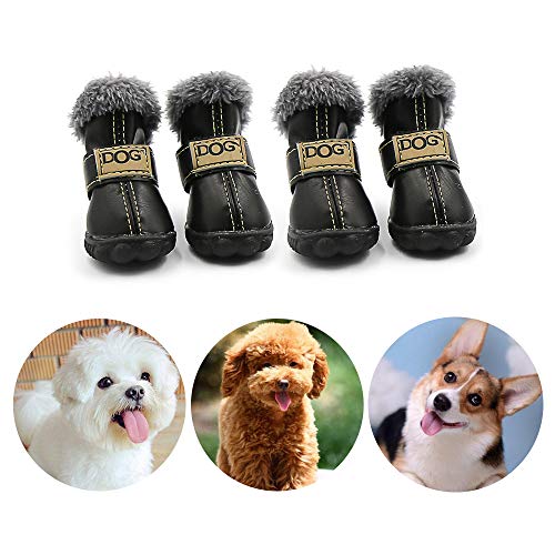 CMNNQ Schneestiefel für kleine Hunde, rutschfest, Winter, wasserdicht, rutschfest, Pfotenschutz, warme Stiefel für Welpenspiele (XL, schwarz) von CMNNQ