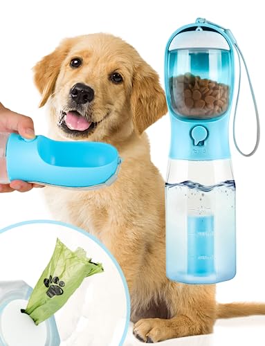 CO'ESSTRA 3-in-1 Haustier-Wasserflasche – tragbare Hunde-Wasserflasche mit Kotbeutelspender – 590 ml, auslaufsicherer Haustier-Wasserbehälter mit Futterspender und Wasserfilter, unverzichtbares von CO'ESSTRA
