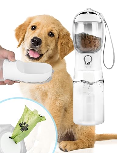 CO'ESSTRA 3-in-1 Haustier-Wasserflasche – tragbare Hunde-Wasserflasche mit Kotbeutelspender – 590 ml, auslaufsicherer Haustier-Wasserbehälter mit Futterspender und Wasserfilter, unverzichtbares von CO'ESSTRA