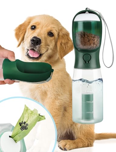 CO'ESSTRA Haustier-Wasserflasche – Tragbarer Hunde-Wasserflaschenspender mit Kotbeutel – 590 ml auslaufsichere Hunde-Reise-Wasserflasche mit Futterspender – Welpenwasserflaschen für Spaziergänge, von CO'ESSTRA