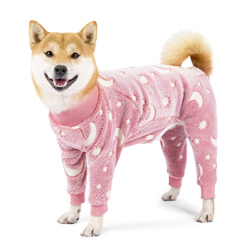 COCHPR Plüsch-Hunde-Pyjama für kaltes Wetter, 4 Beine, Kleidung, Hund, Stretch, gute Passform, mittelgroße und große Hunde, Einteiler, warm, weich, Haustier-Strampler Winter (S, Rosa) von COCHPR