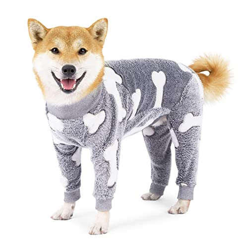 COCHPR Plüsch-Hunde-Pyjama für kaltes Wetter, 4 Beine, Kleidung, Hund, Stretch, gute Passform, mittelgroße und große Hunde, Einteiler, warm, weich, Haustier-Strampler Winter (XS, Grau) von COCHPR
