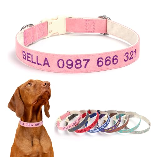 Hundehalsband Personalisiert, Verstellbares Weich Besticktes Hundehalsband Mit Schnalle Wildleder Hunde Halsband Mit Namen Und Telefonnummer FüR Alle HundegrößEn Halsband GroßE Hunde von CODOMOR