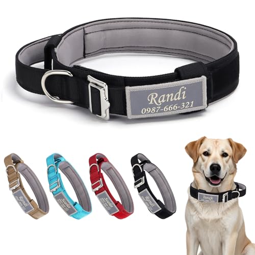 Hundehalsband Personalisiert Mit Metallschnalle und Reflektierendes Etikett, Leichtes Taktisches Personalisiert Hundehalsband für Große Mittlere Hunde, Benutzerdefinierte Hunde Halsband von CODOMOR