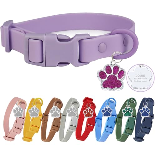 Personalisiertes wasserdichtes Hundehalsband, einstellbares benutzerdefiniertes mit Namen und Telefonnummer, Silikonkautschuk-Hundehalsband für kleine, mittlere und große Hunde von CODOMOR