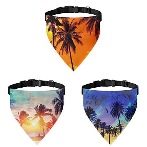 COEQINE Bandanas für den Sommer, Hawaii-Thema, 3 Stück Hunde-Schals, langlebig, waschbar, Palm-Tress-Druck mit verstellbarem Haken von COEQINE