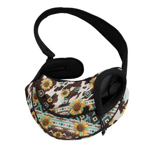 COEQINE Freihändige Azteken-Sonnenblumenkuh-Druck, vorne gerichtete Katzen-Schlinge, Tribal-Fusion-Lock-Clips, kleine Katzen, Festival von COEQINE
