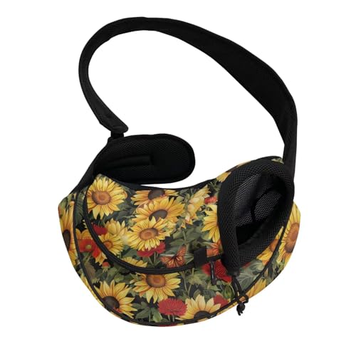 COEQINE Freihändige Sonnenblumen-Vorderansicht Katzentragetasche, Feuerblüte, ausbruchsicher, kleine Katzen, Sonnenuntergang von COEQINE